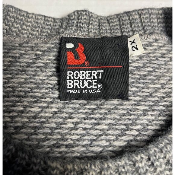 VTG- 80s Robert Bruce Knit Sweater 2XL Multicolor Gray Wool Blend Crewneck USA - Picture 3 of 9